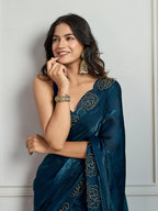 Jyoti Fashion Women's Morpich Fandy Satin Handwork Designer Saree with Blouse - Distacart