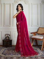 Jyoti Fashion Women's Rani Pink Fandy Satin Handwork Designer Saree with Blouse - Distacart
