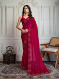 Jyoti Fashion Women's Rani Pink Fandy Satin Handwork Designer Saree with Blouse - Distacart