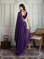 Jyoti Fashion Women's Purple Fandy Satin Handwork Designer Saree with Blouse - Distacart
