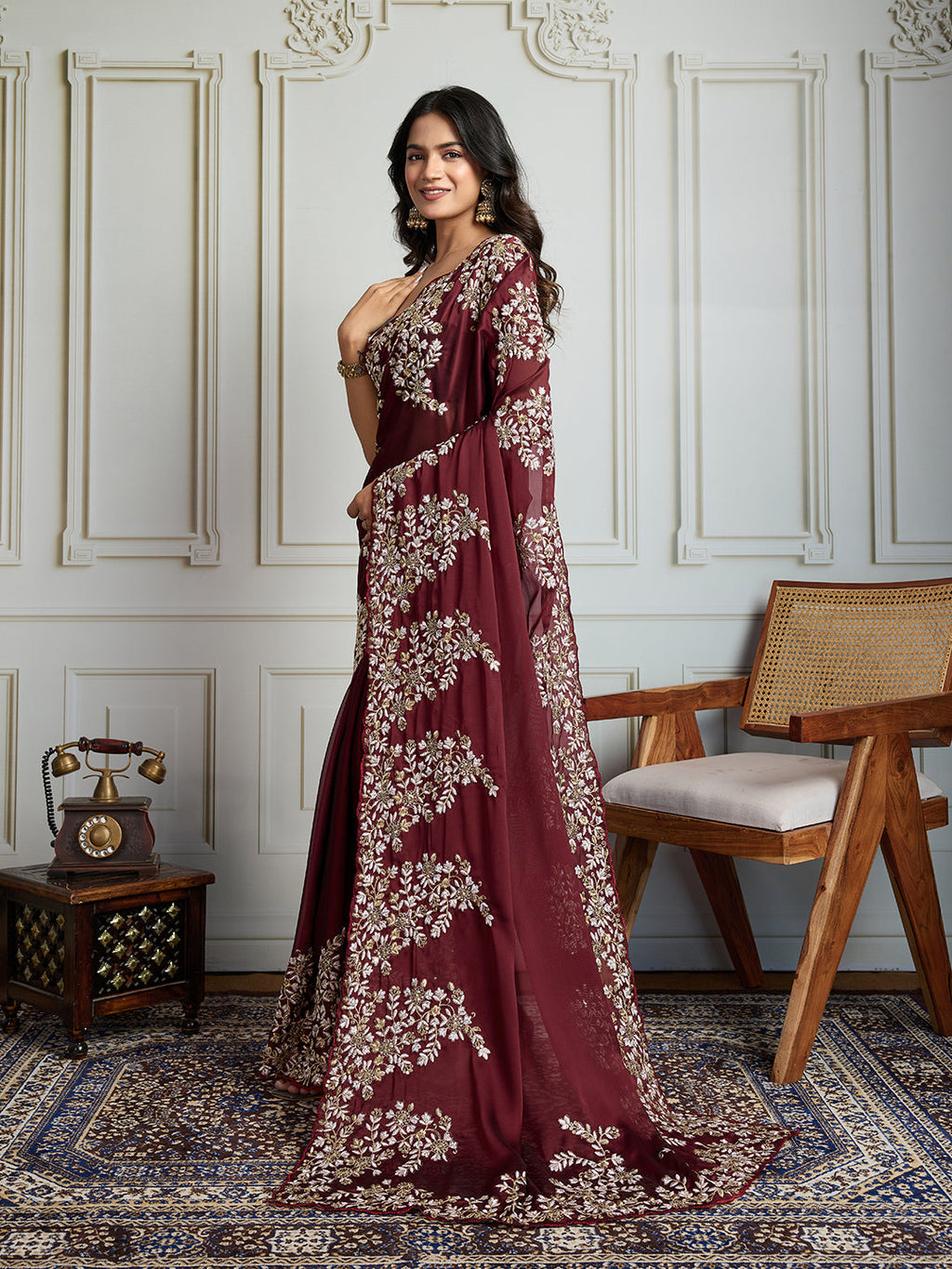 Jyoti Fashion Women's Maroon Rangoli Silk Embroidered Designer Saree with Blouse - Distacart