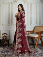 Jyoti Fashion Women's Maroon Rangoli Silk Embroidered Designer Saree with Blouse - Distacart