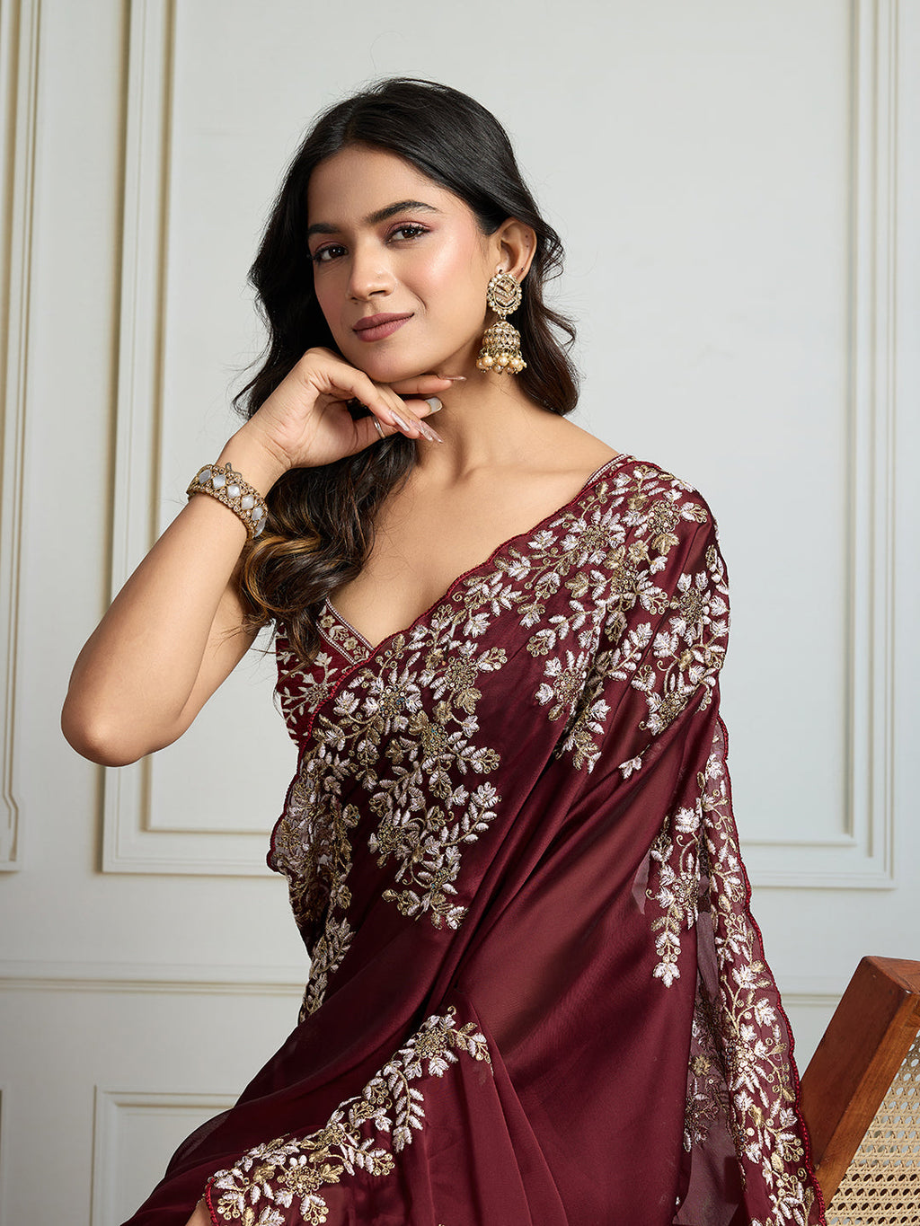 Jyoti Fashion Women's Maroon Rangoli Silk Embroidered Designer Saree with Blouse - Distacart