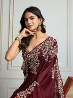 Jyoti Fashion Women's Maroon Rangoli Silk Embroidered Designer Saree with Blouse - Distacart