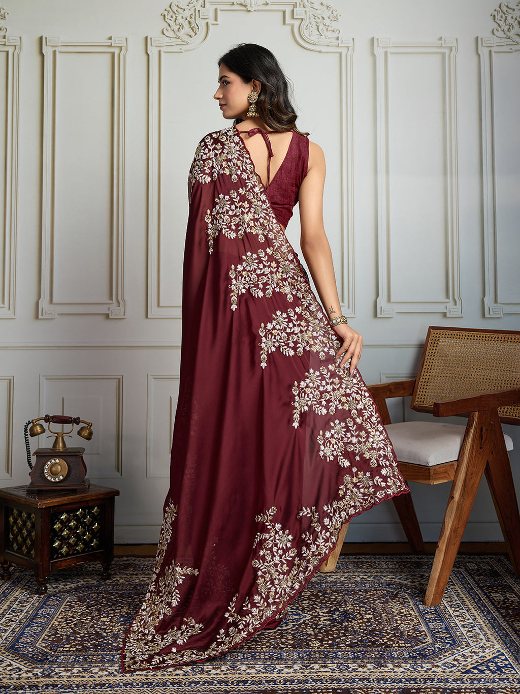 Jyoti Fashion Women's Maroon Rangoli Silk Embroidered Designer Saree with Blouse - Distacart