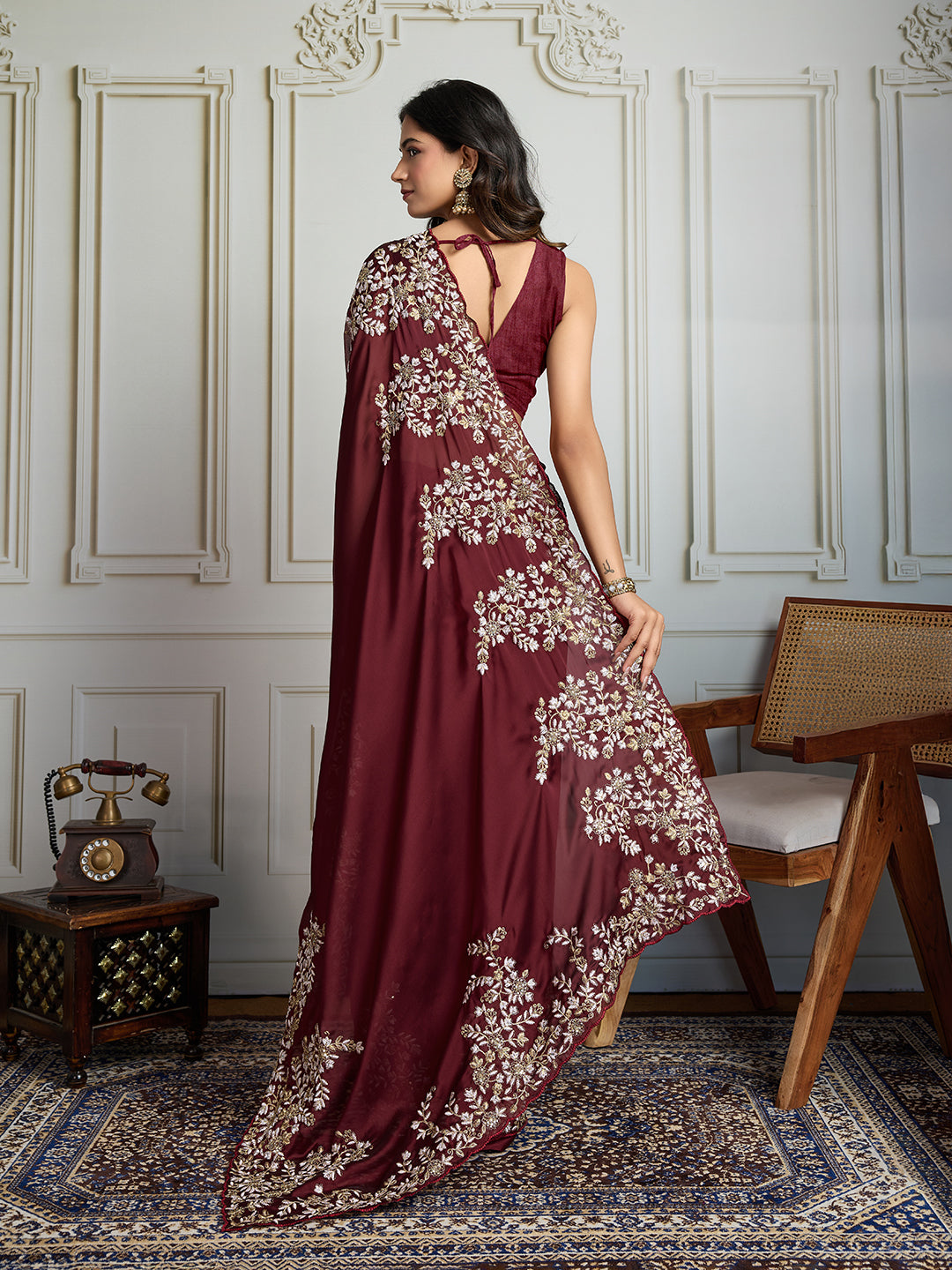 Jyoti Fashion Women's Maroon Rangoli Silk Embroidered Designer Saree with Blouse - Distacart