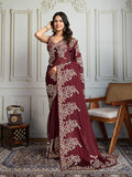 Jyoti Fashion Women's Maroon Rangoli Silk Embroidered Designer Saree with Blouse - Distacart