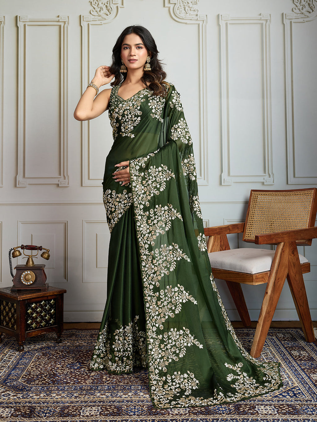 Jyoti Fashion Women's Green Rangoli Silk Embroidered Designer Saree with Blouse - Distacart