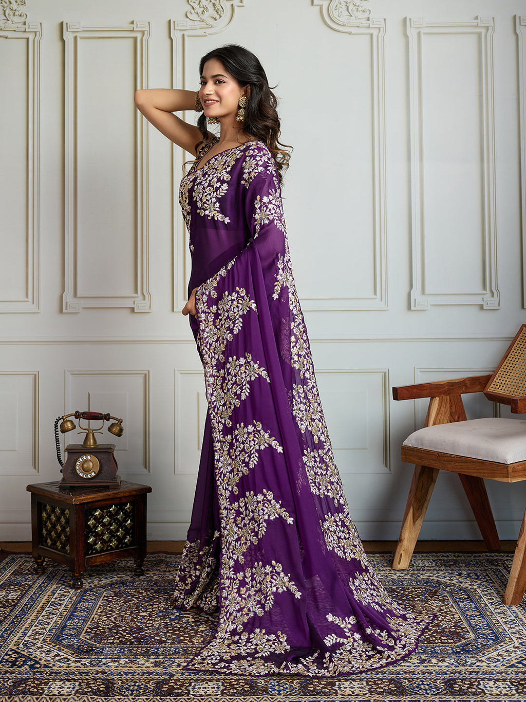 Jyoti Fashion Women's Purple Rangoli Silk Embroidered Designer Saree with Blouse - Distacart