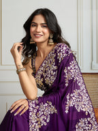 Jyoti Fashion Women's Purple Rangoli Silk Embroidered Designer Saree with Blouse - Distacart