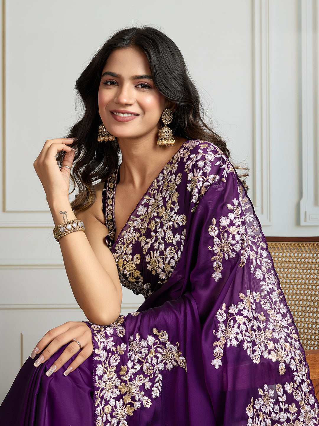 Jyoti Fashion Women's Purple Rangoli Silk Embroidered Designer Saree with Blouse - Distacart