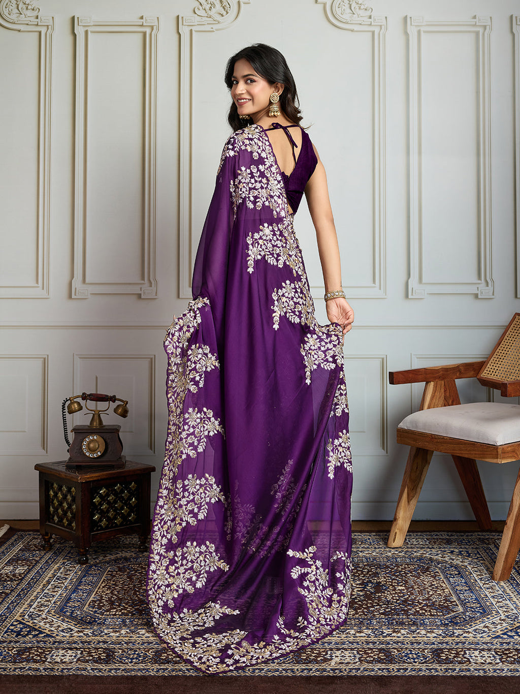 Jyoti Fashion Women's Purple Rangoli Silk Embroidered Designer Saree with Blouse - Distacart