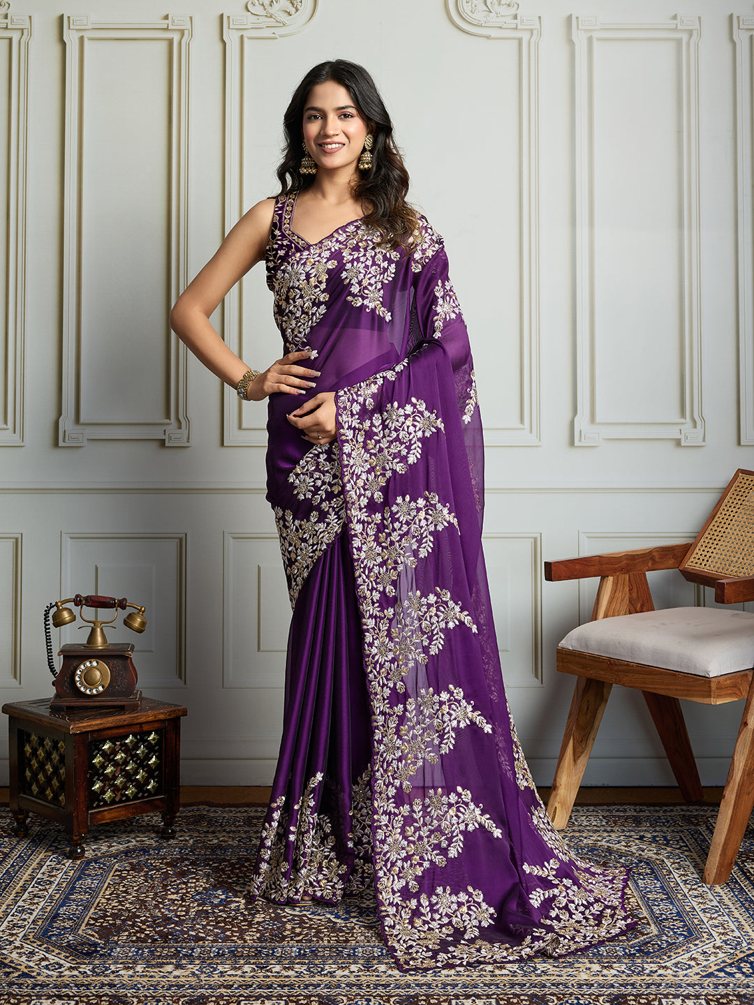 Jyoti Fashion Women's Purple Rangoli Silk Embroidered Designer Saree with Blouse - Distacart