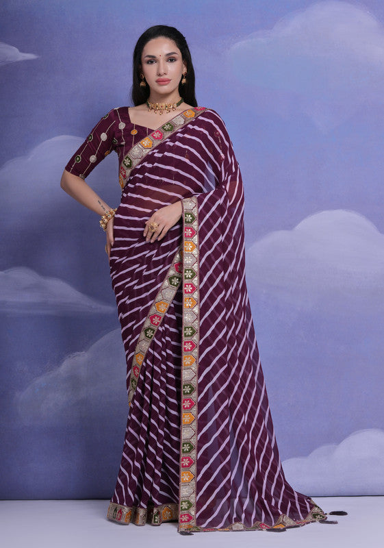 Jyoti Fashion Women's Wine Coding Sequence Georgette Saree with Blouse - Distacart