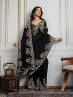 Jyoti Fashion Women's Black Rangoli Silk Embroidered Designer Saree with Blouse - Distacart