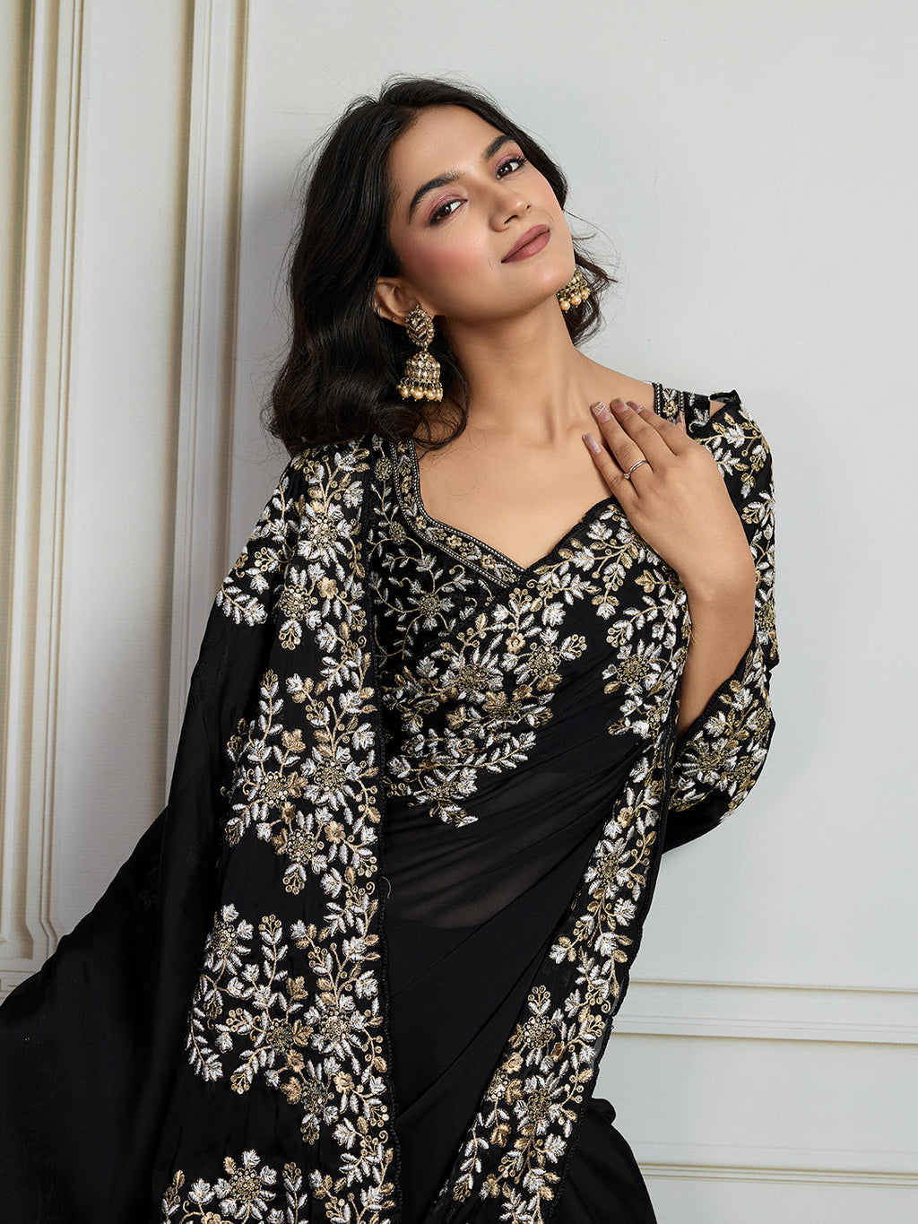 Jyoti Fashion Women's Black Rangoli Silk Embroidered Designer Saree with Blouse - Distacart