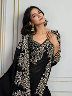 Jyoti Fashion Women's Black Rangoli Silk Embroidered Designer Saree with Blouse - Distacart