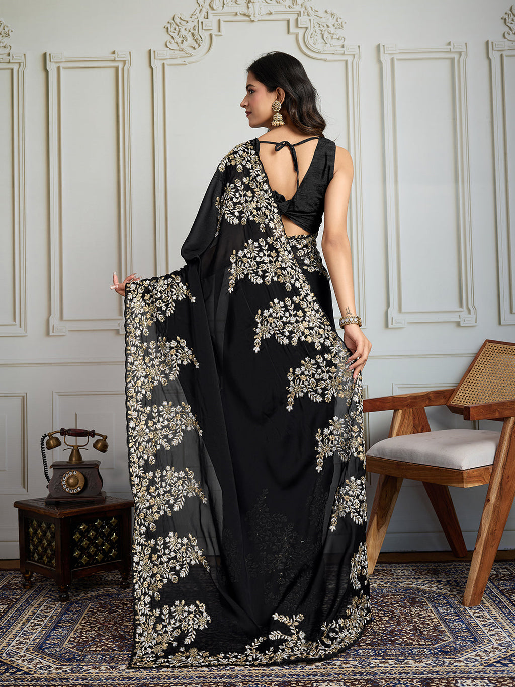Jyoti Fashion Women's Black Rangoli Silk Embroidered Designer Saree with Blouse - Distacart