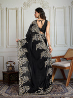 Jyoti Fashion Women's Black Rangoli Silk Embroidered Designer Saree with Blouse - Distacart