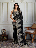 Jyoti Fashion Women's Black Rangoli Silk Embroidered Designer Saree with Blouse - Distacart