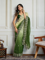 Jyoti Fashion Women's Green Soft Crush Embroidered Designer Saree with Blouse - Distacart