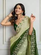 Jyoti Fashion Women's Green Soft Crush Embroidered Designer Saree with Blouse - Distacart