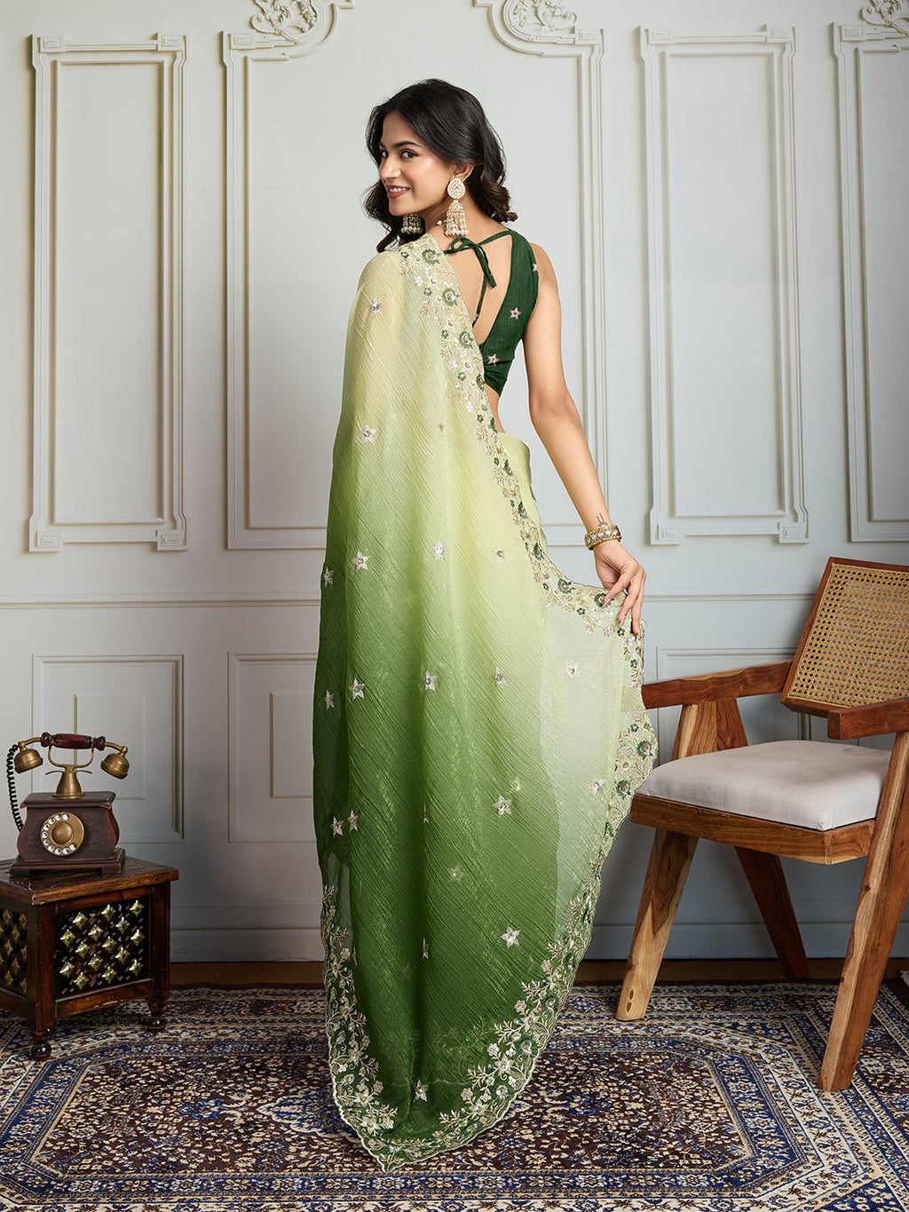 Jyoti Fashion Women's Green Soft Crush Embroidered Designer Saree with Blouse - Distacart