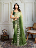 Jyoti Fashion Women's Green Soft Crush Embroidered Designer Saree with Blouse - Distacart