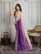 Jyoti Fashion Women's Purple Soft Crush Embroidered Designer Saree with Blouse - Distacart