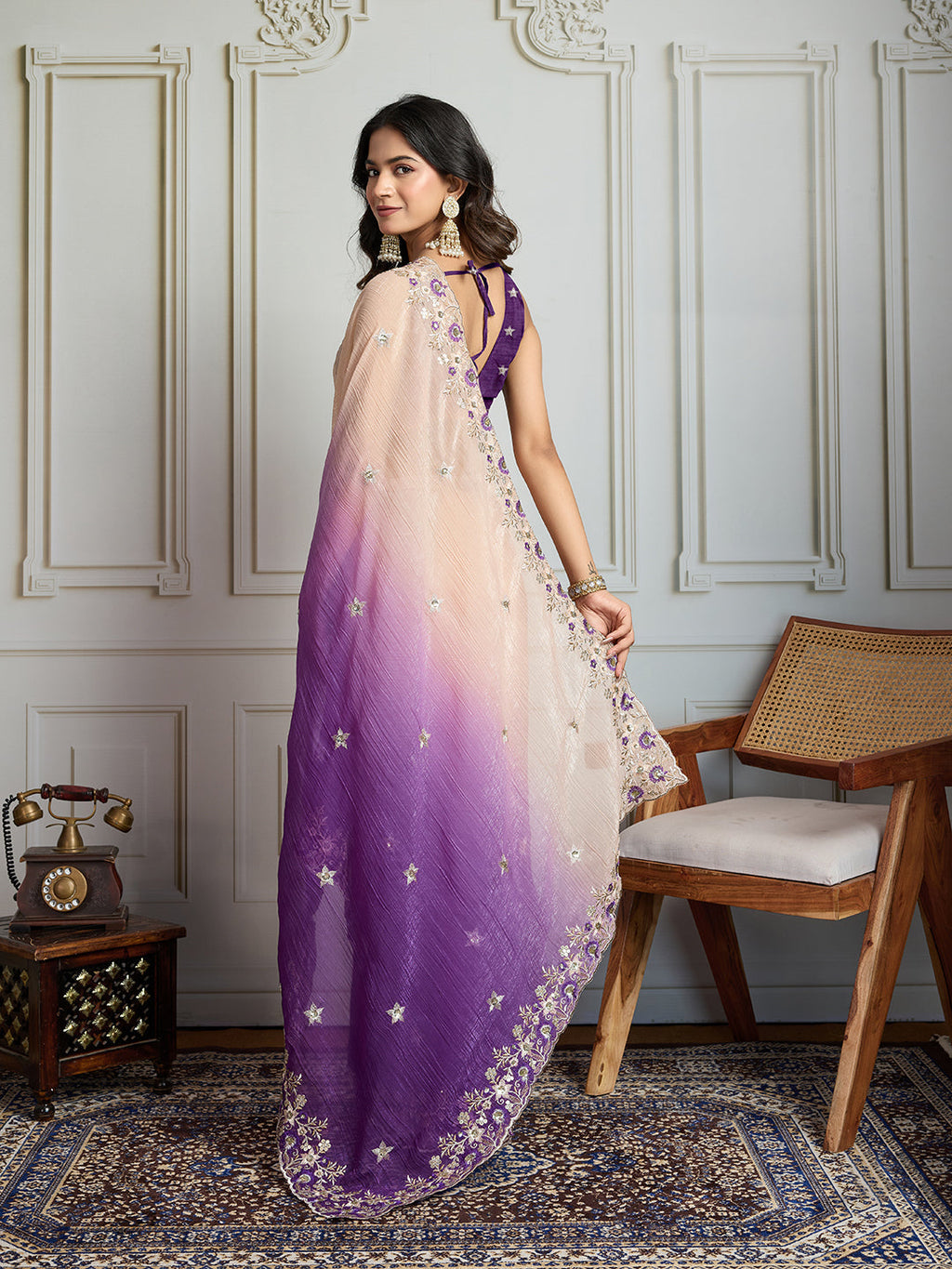 Jyoti Fashion Women's Purple Soft Crush Embroidered Designer Saree with Blouse - Distacart