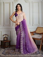 Jyoti Fashion Women's Purple Soft Crush Embroidered Designer Saree with Blouse - Distacart