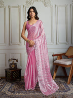Jyoti Fashion Women's Pink Chiffon Silk Sequins Designer Saree with Blouse - Distacart