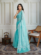 Jyoti Fashion Women's Sky Blue Chiffon Silk Sequins Designer Saree with Blouse - Distacart