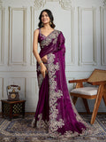 Jyoti Fashion Women's Wine Jimmy Choo Silk Embroidered Designer Saree with Blouse - Distacart