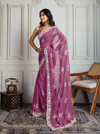 Jyoti Fashion Women's Onion Semi Georgette Embroidered Designer Saree with Blouse - Distacart