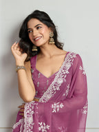 Jyoti Fashion Women's Onion Semi Georgette Embroidered Designer Saree with Blouse - Distacart