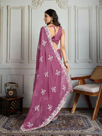 Jyoti Fashion Women's Onion Semi Georgette Embroidered Designer Saree with Blouse - Distacart
