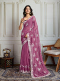 Jyoti Fashion Women's Onion Semi Georgette Embroidered Designer Saree with Blouse - Distacart