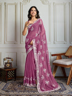 Jyoti Fashion Women's Onion Semi Georgette Embroidered Designer Saree with Blouse - Distacart