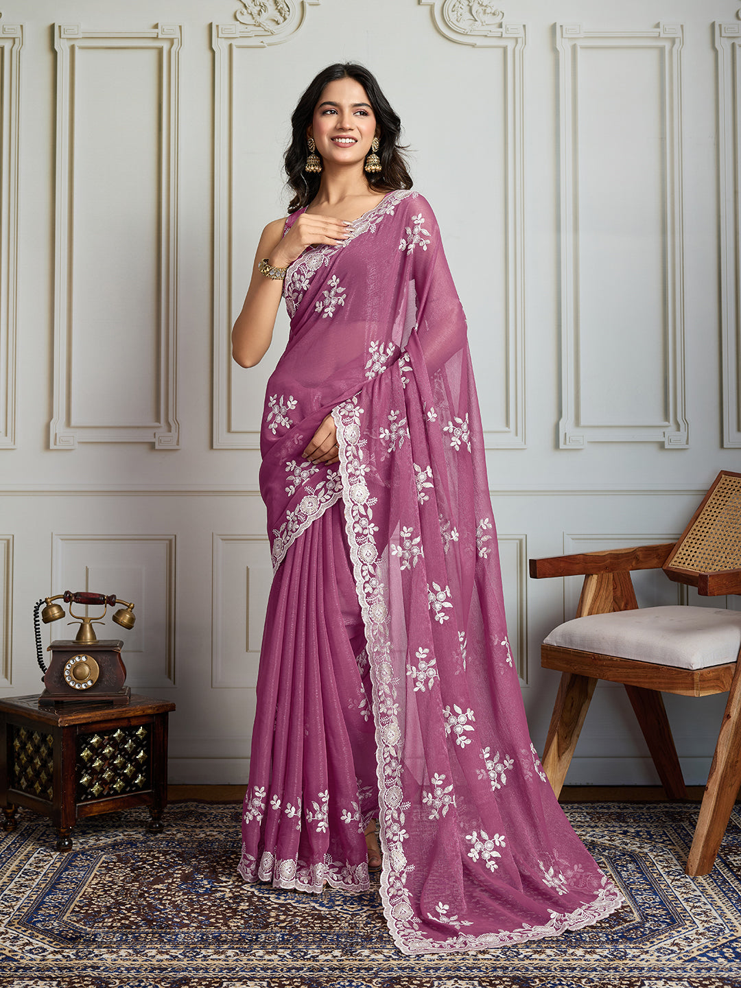 Jyoti Fashion Women's Onion Semi Georgette Embroidered Designer Saree with Blouse - Distacart