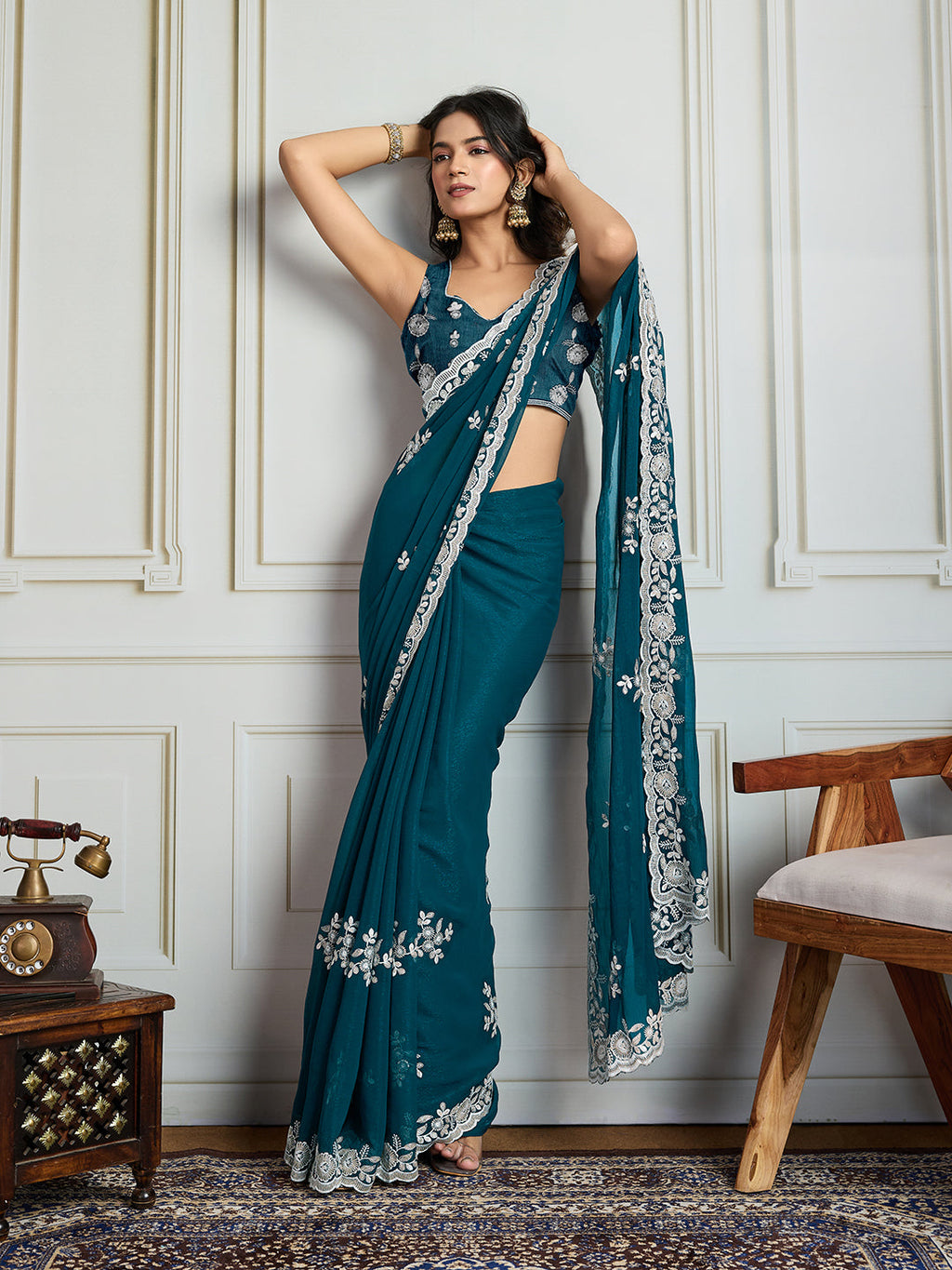 Jyoti Fashion Women's Morpich Semi Georgette Embroidered Designer Saree with Blouse - Distacart