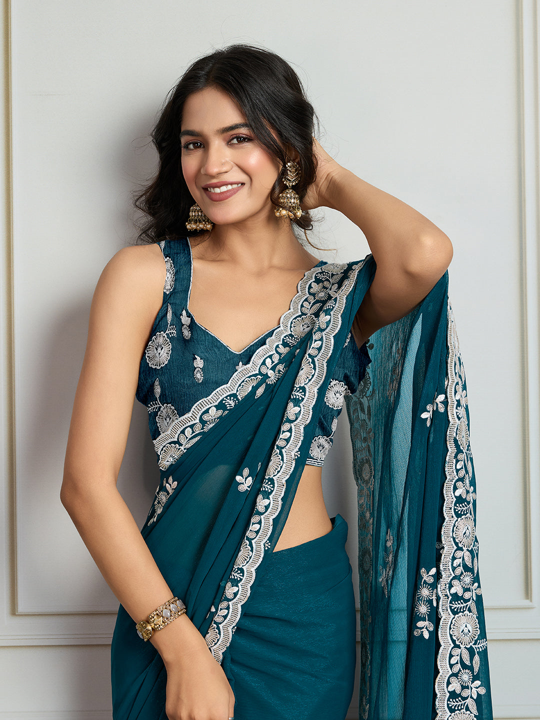 Jyoti Fashion Women's Morpich Semi Georgette Embroidered Designer Saree with Blouse - Distacart