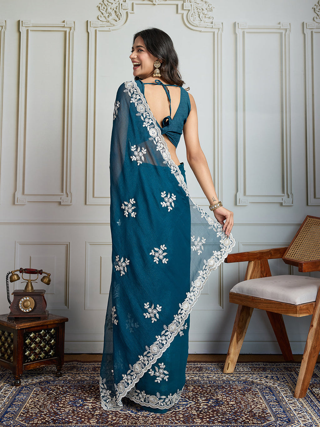 Jyoti Fashion Women's Morpich Semi Georgette Embroidered Designer Saree with Blouse - Distacart