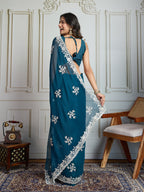 Jyoti Fashion Women's Morpich Semi Georgette Embroidered Designer Saree with Blouse - Distacart