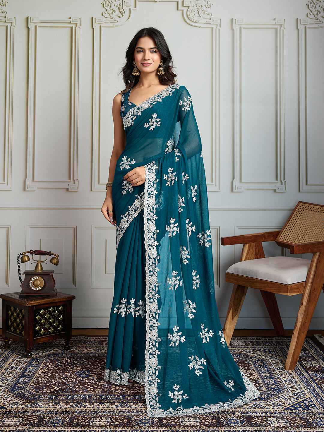 Jyoti Fashion Women's Morpich Semi Georgette Embroidered Designer Saree with Blouse - Distacart
