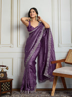 Jyoti Fashion Women's Purple Gold Crush Embroidered Designer Saree with Blouse - Distacart