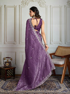 Jyoti Fashion Women's Purple Gold Crush Embroidered Designer Saree with Blouse - Distacart