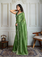 Jyoti Fashion Women's Parrot Green Gold Crush Embroidered Designer Saree with Blouse - Distacart