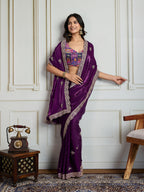 Jyoti Fashion Women's Purple Jimmy Choo Embroidered Designer Saree with Blouse - Distacart