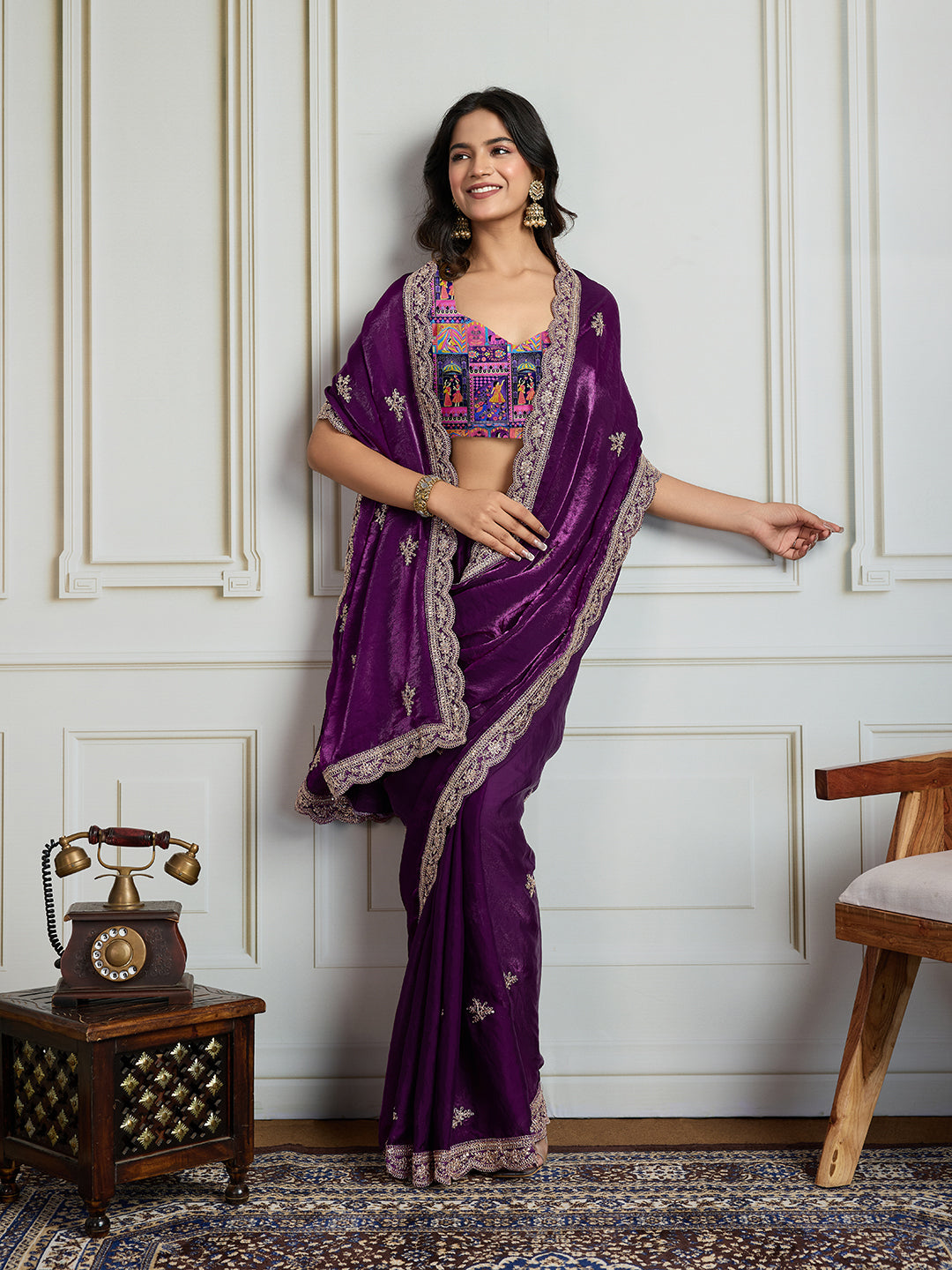 Jyoti Fashion Women's Purple Jimmy Choo Embroidered Designer Saree with Blouse - Distacart